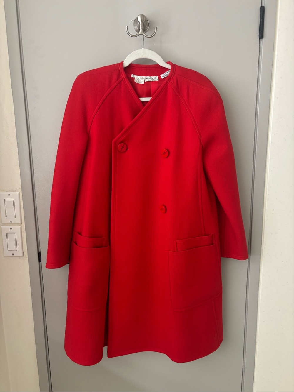 Vintage Valentino Boutique Red Wool Coat Made in Italy